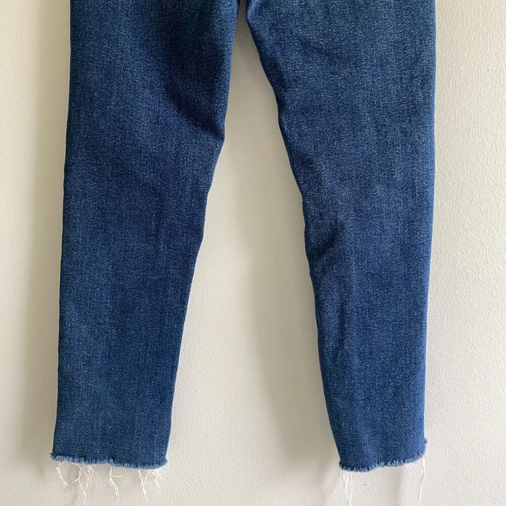 BUFFALO David Bitton Semi High Rise Slim Straight Dark Wash Distressed Hem Jeans - Picture 7 of 13